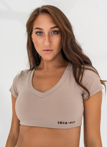 V Neck Top - Beige